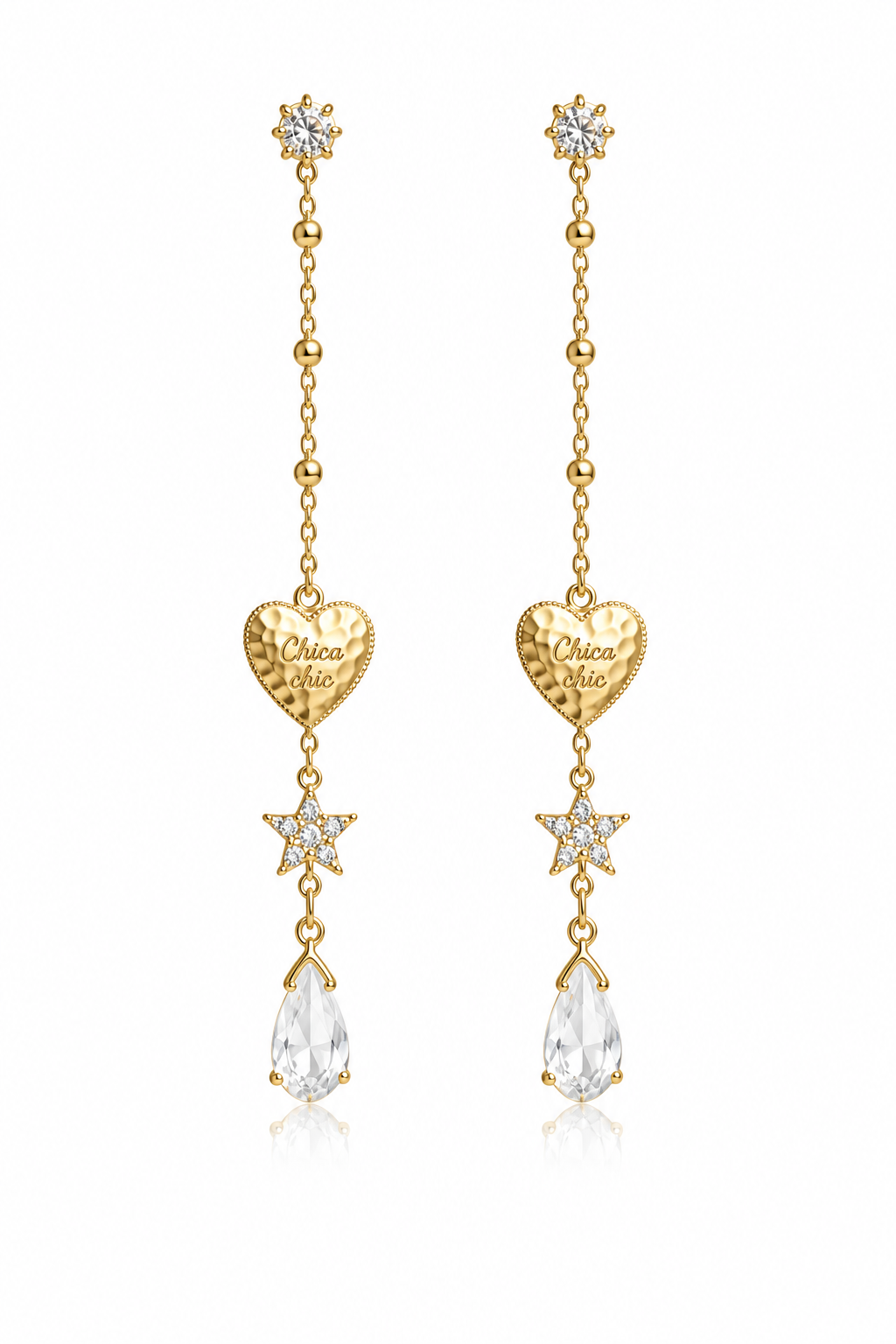 Aretes Largos Chica Chic – Corazón & Estrella Dorado