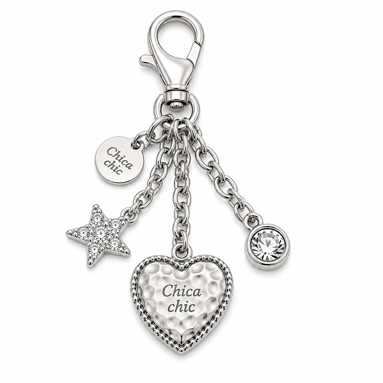 Charm para Bolsa Chica Chic – Corazón & Estrella Plateado