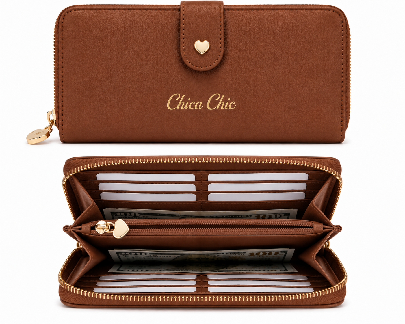 Cartera Chica Chic – Maxi Wallet Corazón Café