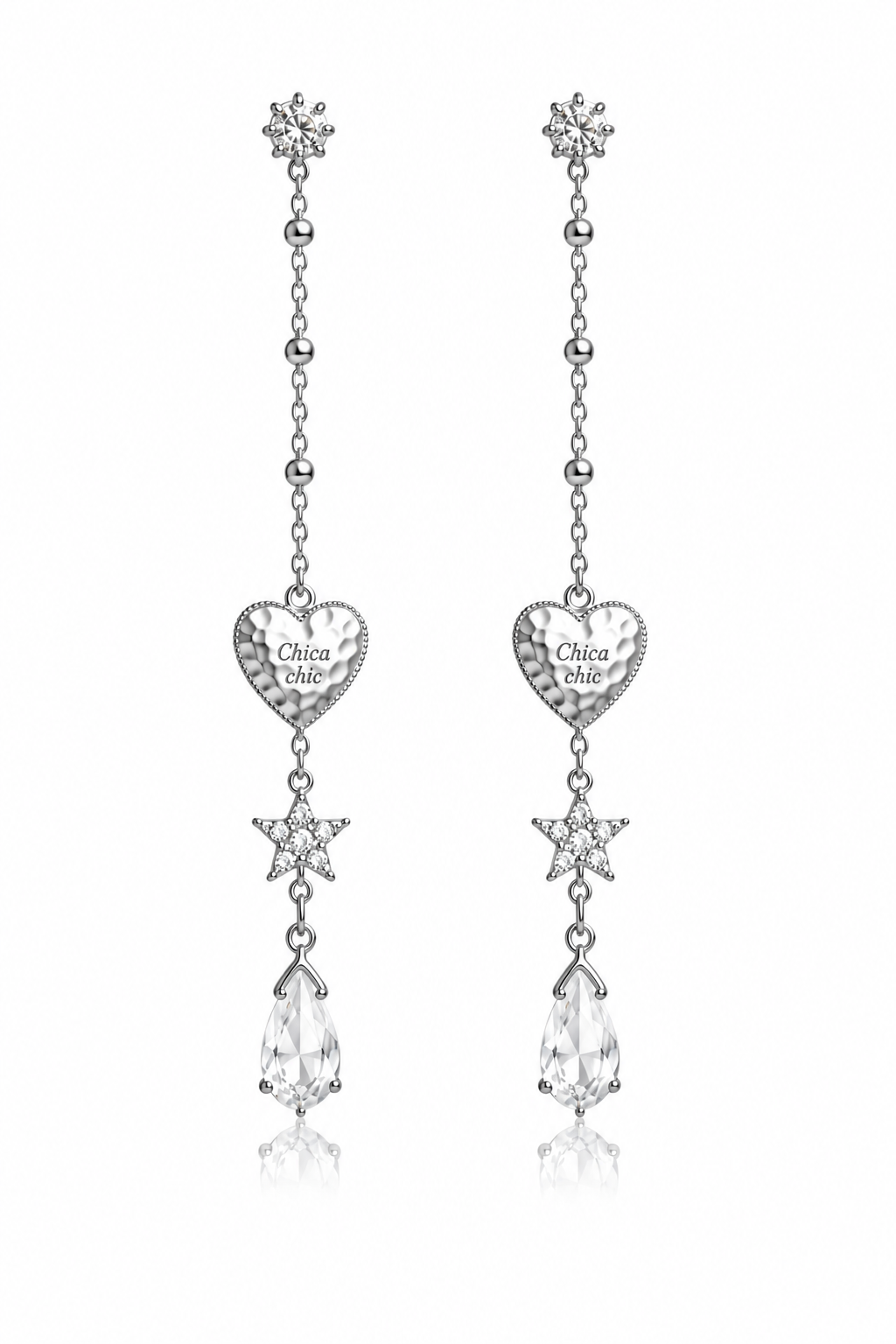 Aretes Largos Chica Chic – Corazón & Estrella plateado