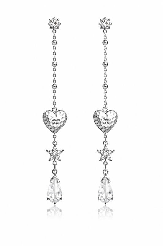 Aretes Largos Chica Chic – Corazón & Estrella plateado