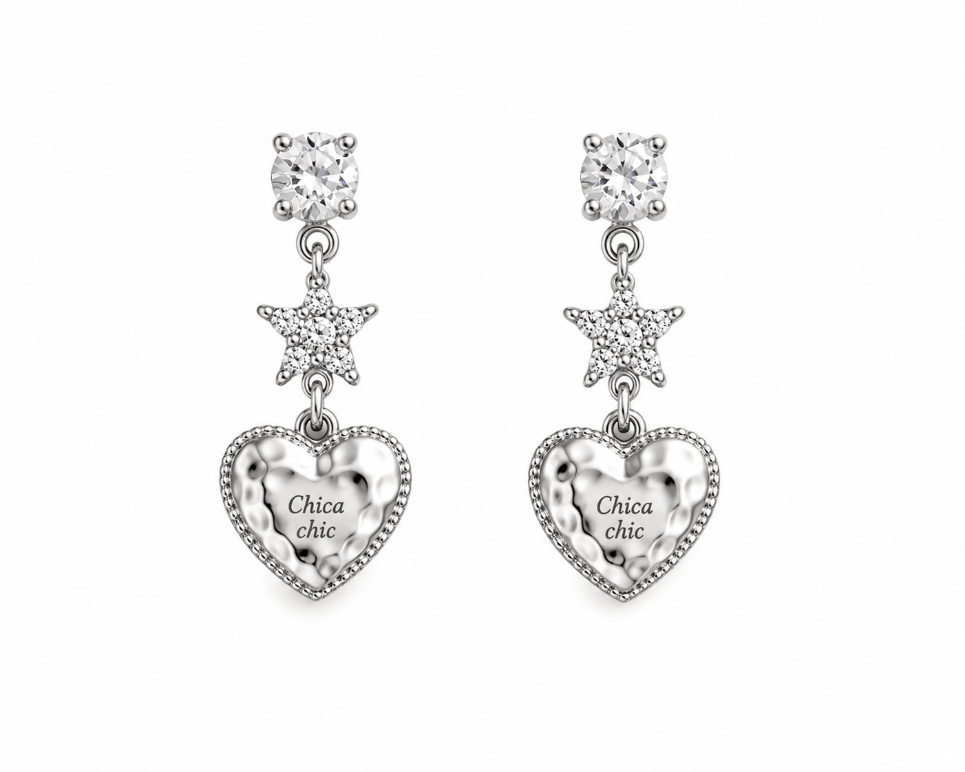 Aretes Cortos Chica Chic – Corazón & Estrella plateado