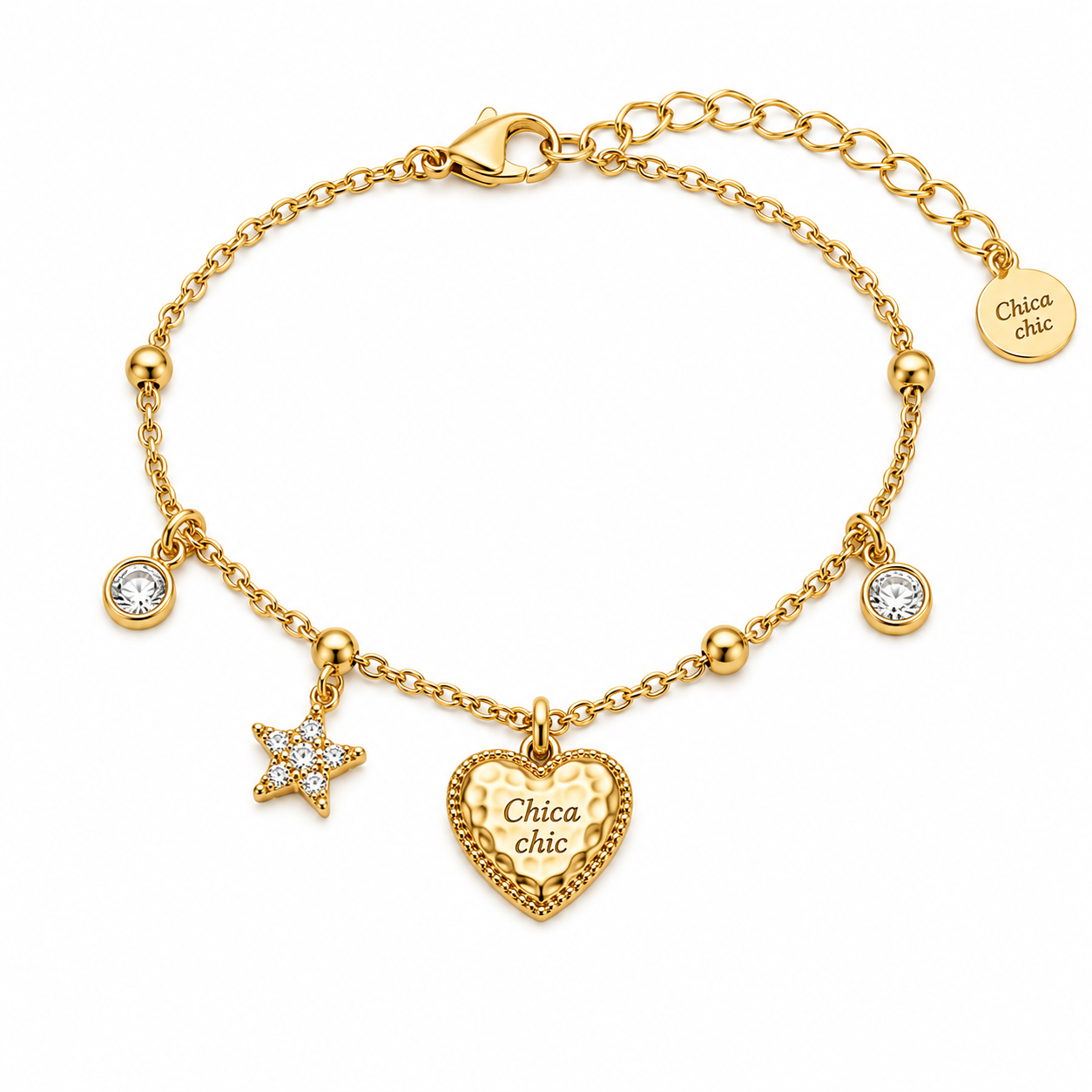 Pulsera Chica Chic – Corazón & Estrella Dorada