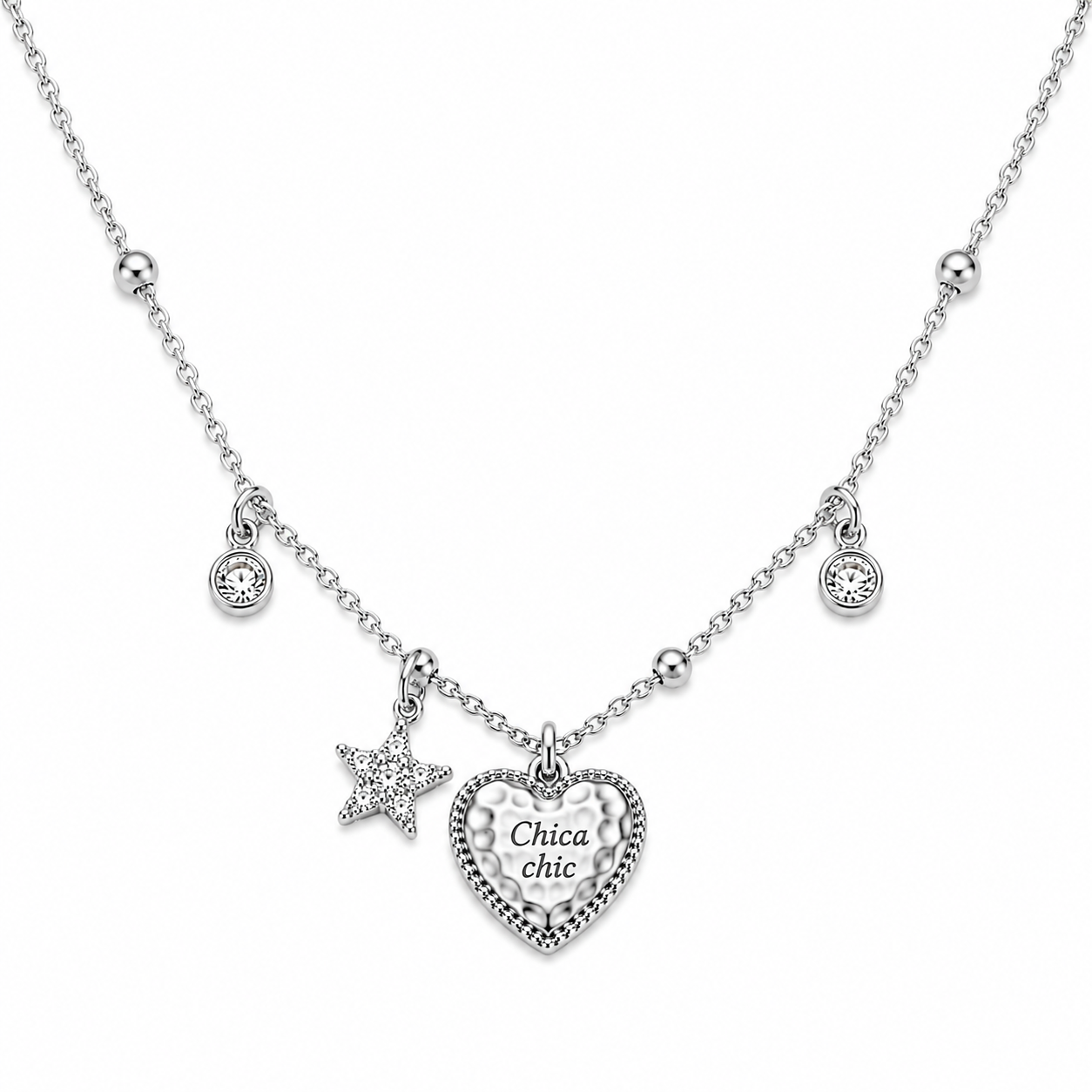 Collar Chica Chic – Corazón & Estrella Plateado