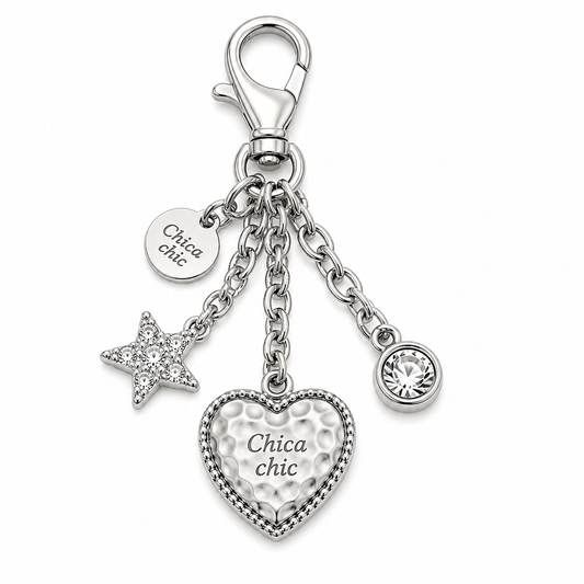 Charm para Bolsa Chica Chic – Corazón & Estrella Plateado